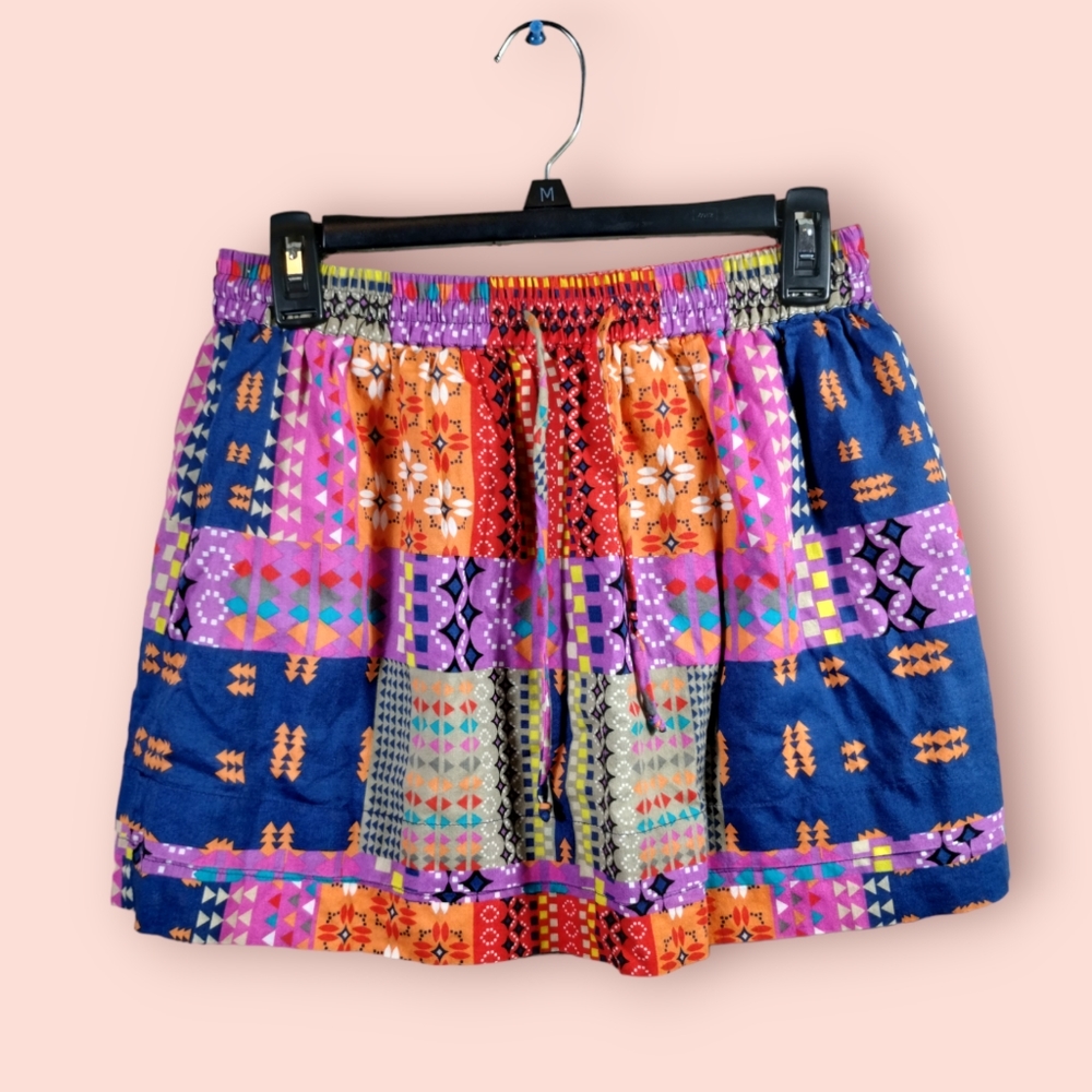 C & C California Boho Hippie Bohemian electric Waist casual mini Skirt - Picture 1 of 6